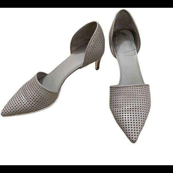 Vince Aurelian Perforated Leather D'orsay Heel Gray 10 - Picture 3 of 6